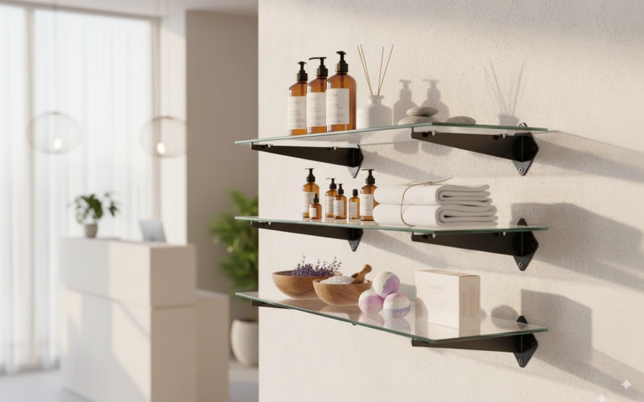 14" x 44" Tempered Glass Shelf Panels – Clear Rectangle, 3/16" Thick, Frameless Design – 5-Pack for Wall Mounting, Retail Displays, or Cabinet Shelving