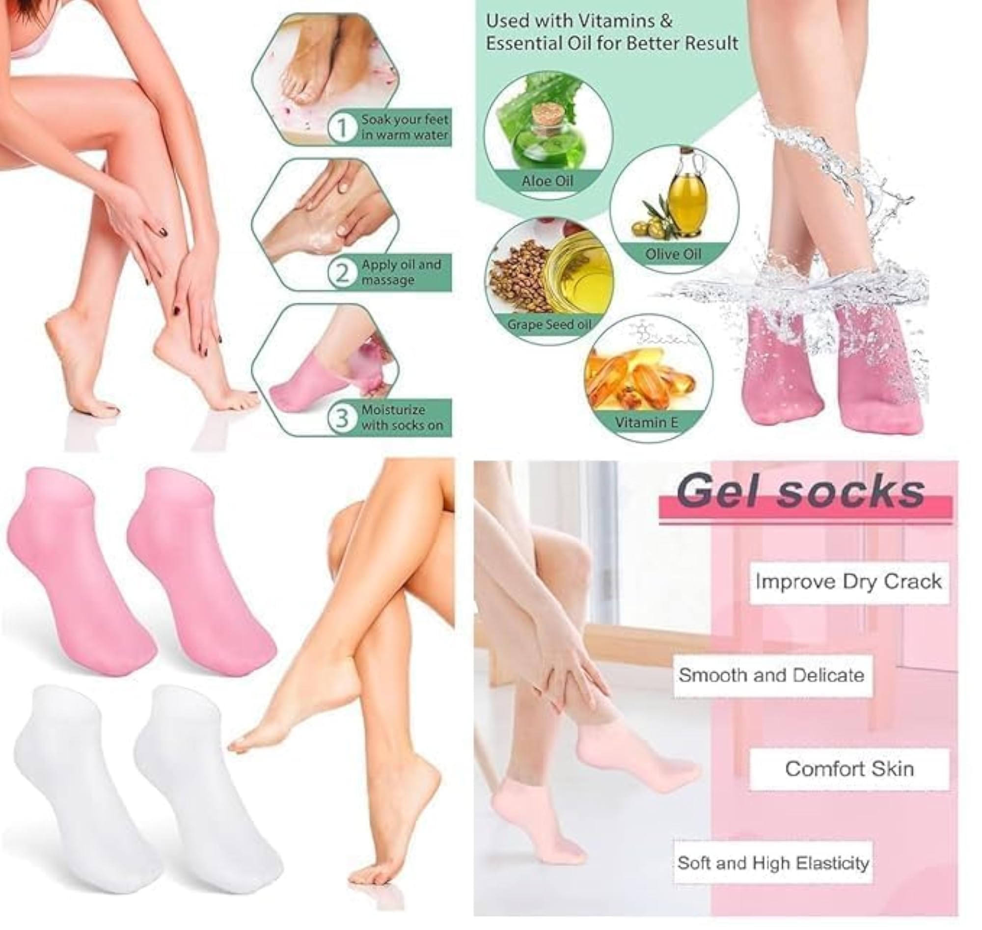 Silicone Gel Foot Protector Moisturising Socks, Anti-Crack