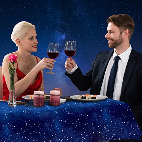 4 PCS Space Tablecloth Starry Night Tablecloth, 54"*108" Space Galaxy Stars Themed Table Covers, Disposable Starry Night Sky Table Cover for Birthday Home Decorations by EmoAunty - Used condition - Image 4