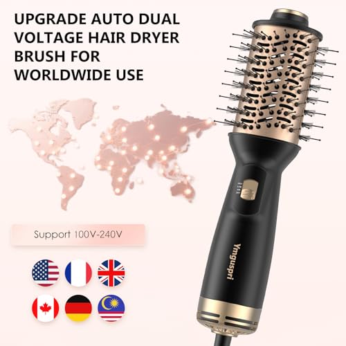 Ymguspri 4-in-1 Dual Voltage Hair Dryer Brush, Mini Auto Blow Dryer Brush for European Travel(100-250V), 2 Inch Hot Air Brush One Step Hair Dryer and Styler for Volumizer/Straightener/Curler with EU&UK Plug の商品画像 3