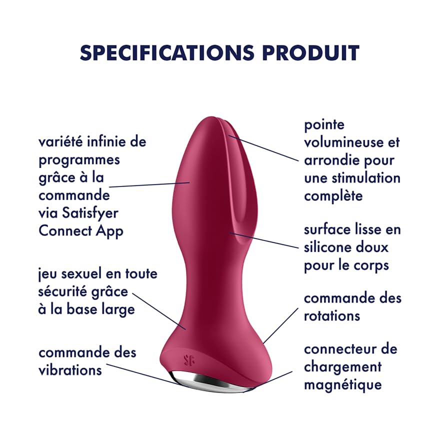 Vibrations et perles rotatives pour le plug anal bluetooth étanche Satisfyer