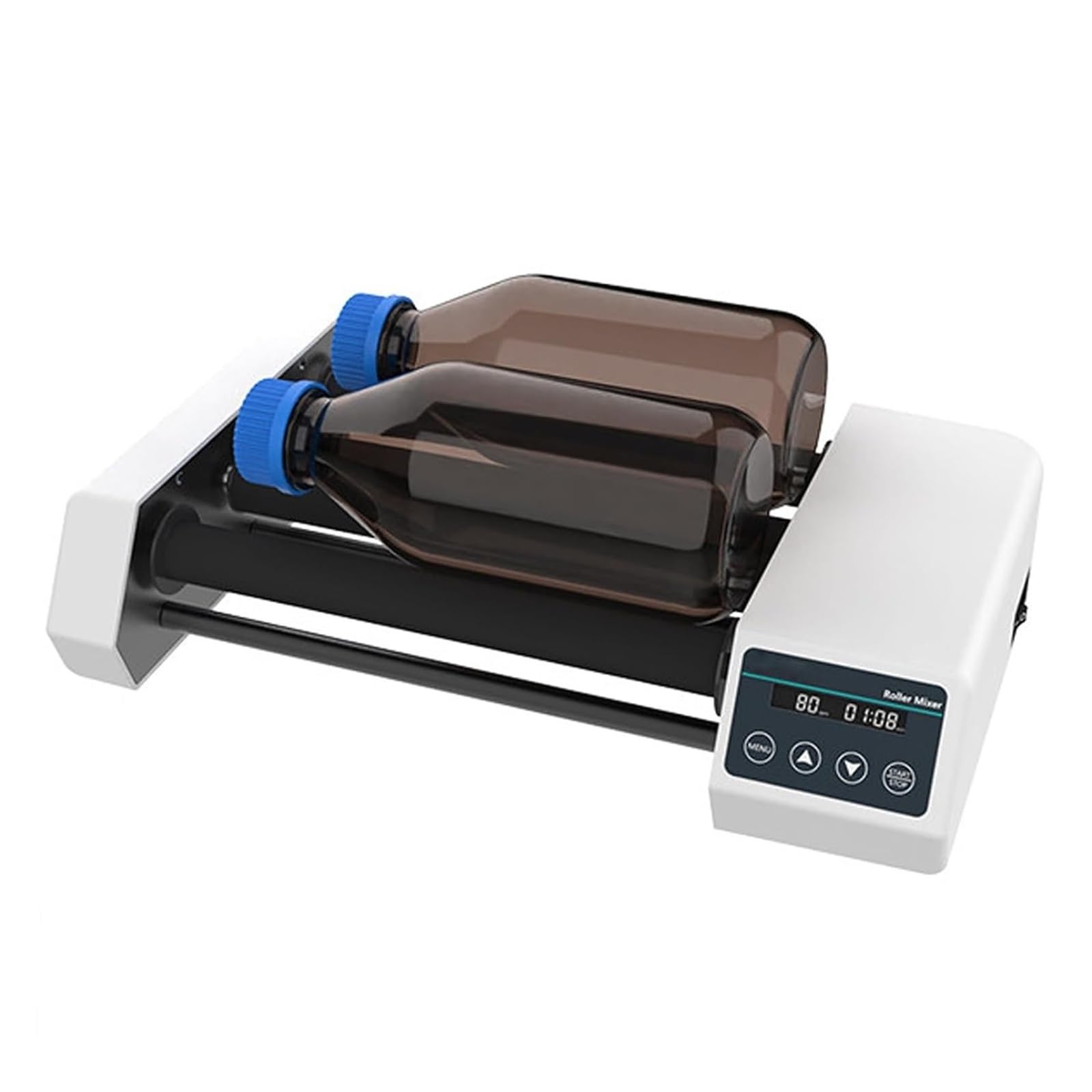 Mezclador de rodillos de laboratorio, agitador de rodillos horizontal | Temporizador digital y velocidad ajustable de 20 a 80 RPM, rodillos de silicona antideslizantes, apto