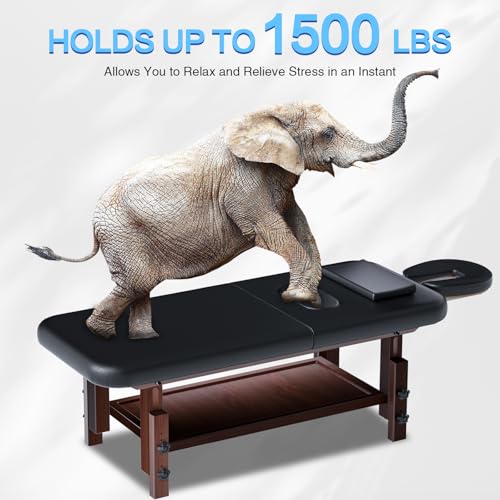 MAPONEEN Stationary Massage Table with Memory Foam, Massage TattooTable with Adjustable Height, Facial Bed for Esthetician, PU Leather for Physical Therapy & Spa (Wood, 80''L x 32''W) - Thumbnail 3