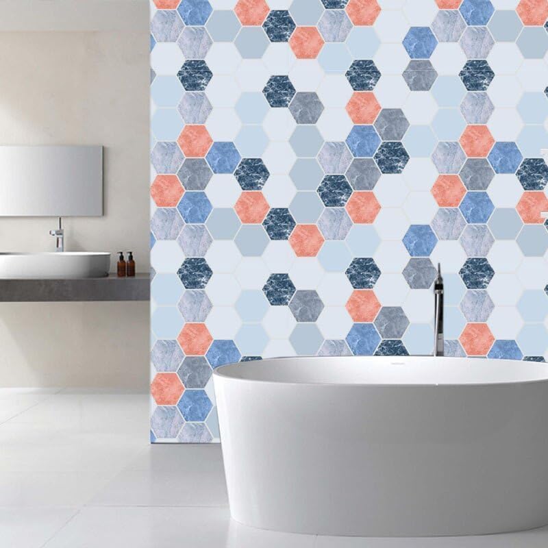 Image of FOKRIM Marble Wallpaper 45x300cm (14 SQFT) Sticker Wallpaper, Peel and Stick, Removable, Self-Adhesive, Waterproof, Decorative Wallpaper for Home, Kitchen, Bedroom, Office (Hexa Gone, 60x200)