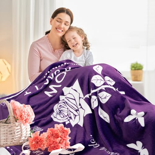 Gift Blanket, Gifts for Mom, Mom Blanket for Mother's Day, Super Soft Flannel Throw, Cozy Throws for Birthday Christmas, Couch Bed Plush Blankets for Women from Daughter Son, 50x60, Purple