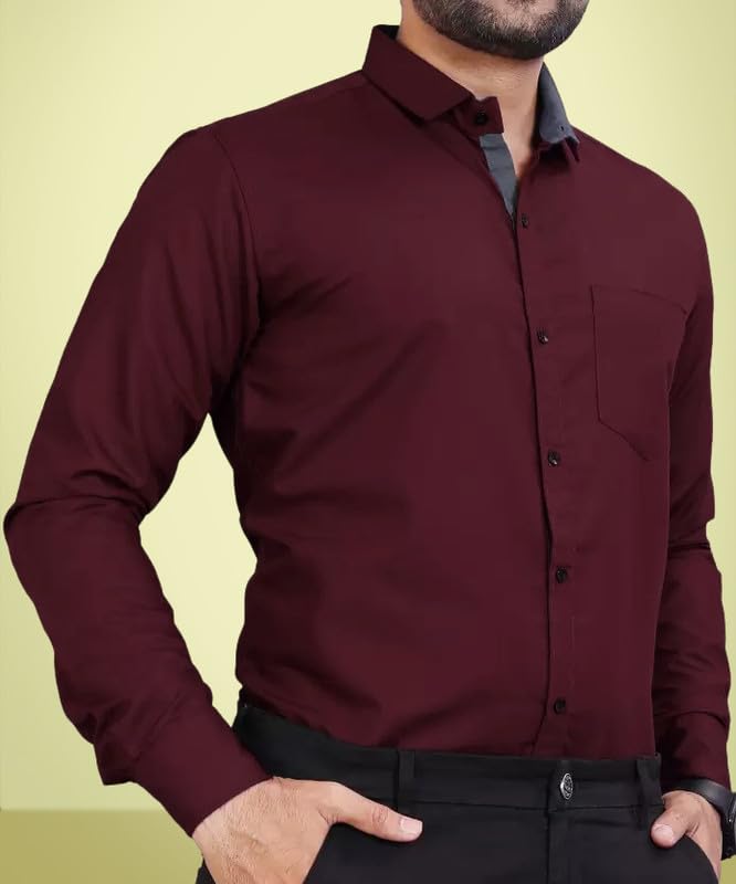 Image of Pinkmint Men's Solid Shirt | Soft Cotton Blend | Formal Shirt | Plain | Full Sleeve - Regular Fit (Available in Plus Size and Pack of 3)