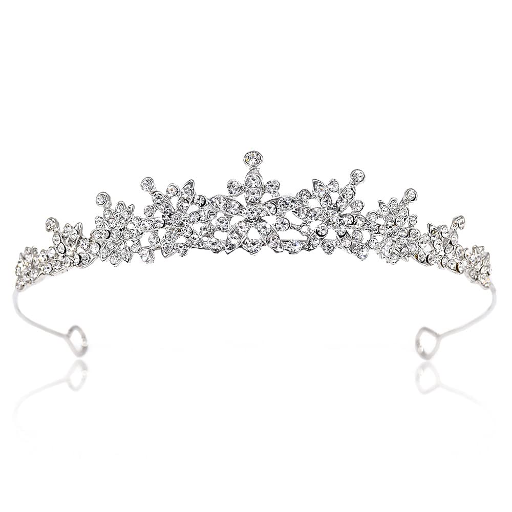 REYOK Corona Nupcial,Tiara Cristal Niña Corona,Tiara Decorativa de Corona de Cristal de Boda,Tiara Banda de Pelo Plata,Accesorios para el Cabello para Bodas Fiestas (Plata)