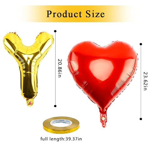 Happy Anniversary Balloons Decorations - 16 Inch Gold Anniversary Letters Banner With 18 Inch Heart Balloons, Happy Anniversary Backdrop For Room Wedding Party Celebrations Valentines Day Decor #TOP4