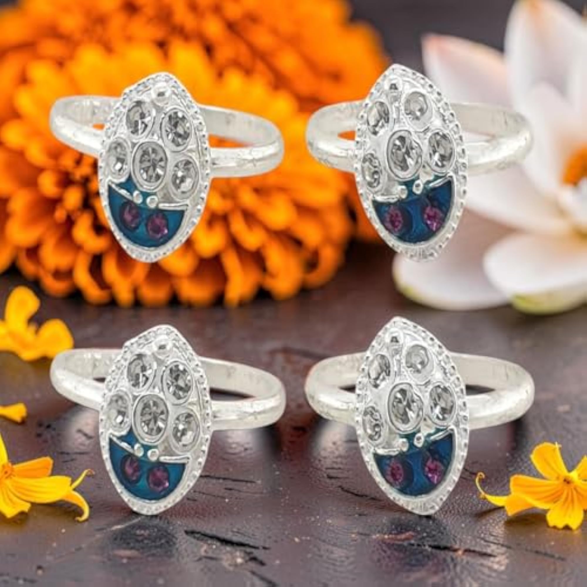 Women's 4pc Comfortable Blue Color Zircon Toe Rings Set