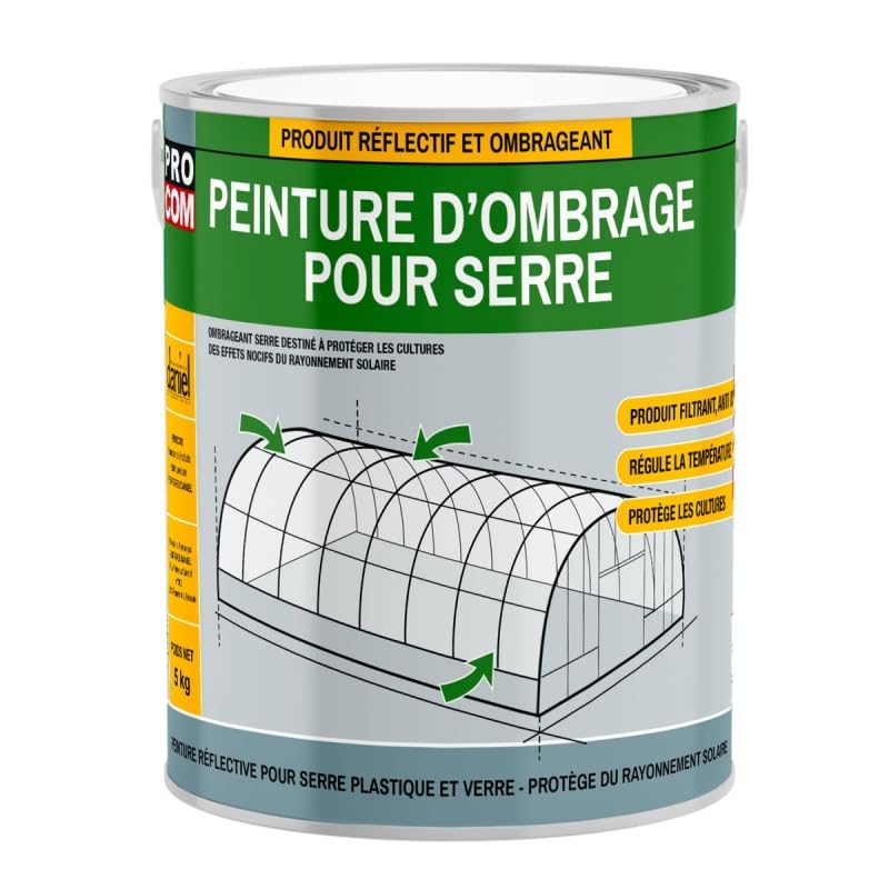 Peinture d'ombrage pour serre classique, durée d'ombrage 8 mois, produit filtrant pour serre verre et plastique PROCOM 5 Kg