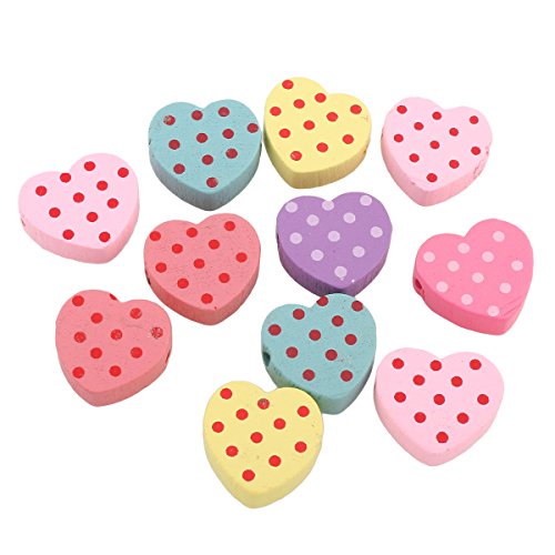 Wooden Beads for Threading 20 Pieces Motif Colourful Beads Set for DIY Bracelets Jewellery Necklaces Mixed Colour (Heart with Punk 22 mm)