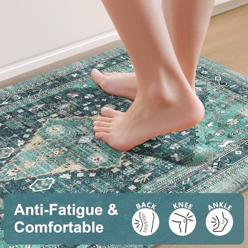 Collive Boho Teal Kitchen Rugs Sets of 2, Washable Kitchen Mats for Floor - image 3
