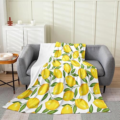 Erosebridal Lemon Throw Blanket Baby 30x40 inch,Hawaii Summer Tropical Fruit Fleece Blanket for Girls Kids,Botanical Green Leaves Flannel Blanket Warm,Farmhouse Yellow Lemons Bed Blanket Lightweight