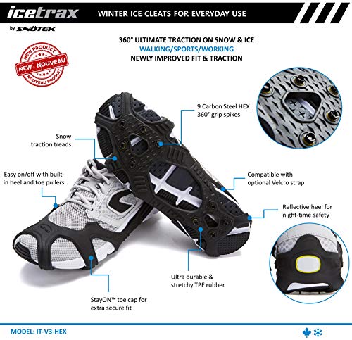 ICETRAX V3 HEX Winter Ice Grips for Shoes and Boots - Ice Cleats for Snow and Ice, StayON Toe, Reflective Heel - Thumbnail 7
