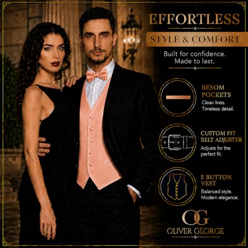 Image of Oliver George 4pc Men's Solid Formal Suit Waistcoat Tuxedo Dress Vest Necktie Bowtie Handkerchief Set for Suit or Tuxedo