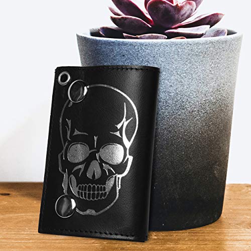 Leatherboss Genuine Leather Trifold Cool Skull Biker Chain Credit Card Cash with ID Holder Wallet3