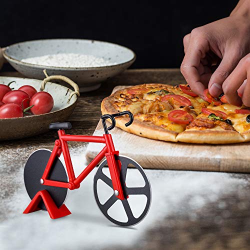 Bicycle Pizza Cutter Wheel,Ninonly Non-stick Dual Cutting Wheels Stainless Steel Bike Pizza Slicer with a Stand for Pizza Lovers,Holiday Vacation Housewarming Kitchen Gadget Cool Men\'s Gift
