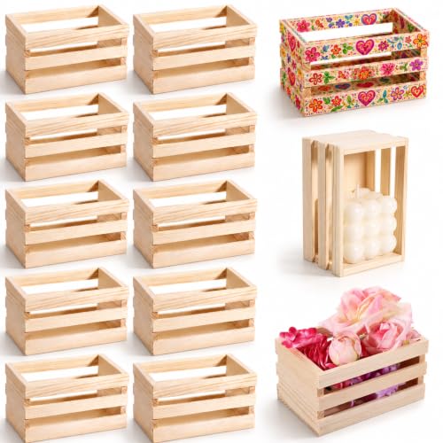 Lyksgir 12 Pcs 5' Small Wood Crates, Nesting...