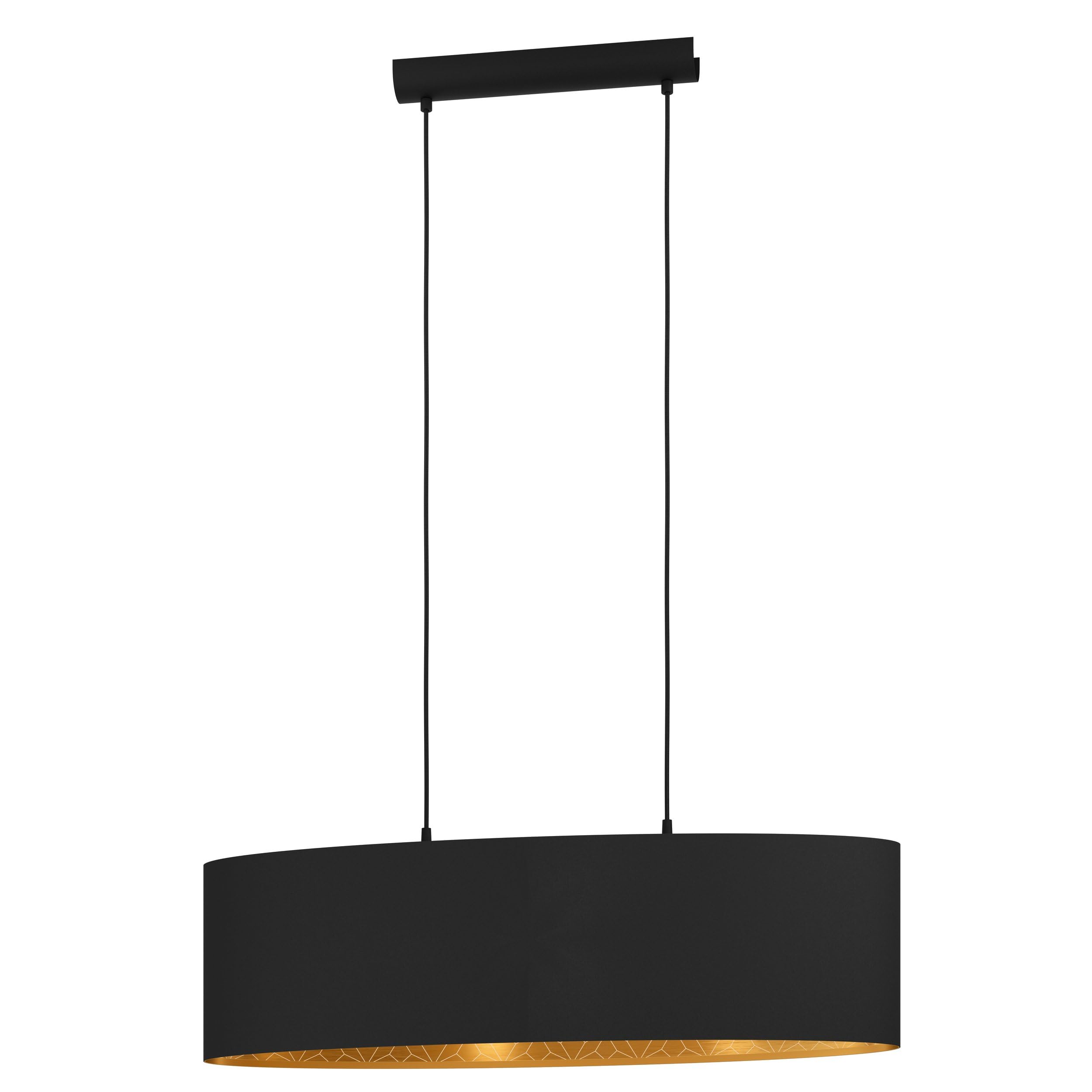 Eglo Pendant Lighting Zaragoza, Textile Ceiling Light Fitting, Hanging lamp for Dining and Living Room, Fabric Shade in Black and Gold with Geometric Pattern, E27 Socket, 31 in โ image 1