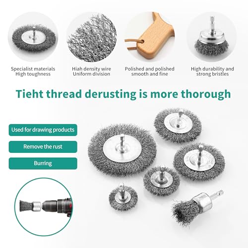 14 Stück Drahtbürste Bohrmaschine,6mm Stahlbürste Akkuschrauber Set,für Akkuschrauber, Zum Polieren, Schleifen, Entrosten und Entgraten