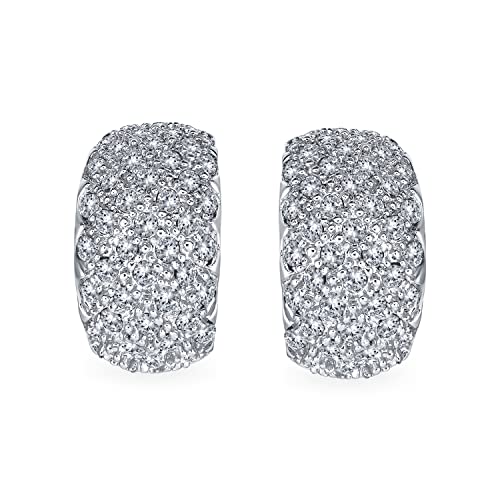 Fashion Bridal Wedding 3 Row Pave Crystal Dome Endless Hinged Huggie Hoop Clip On Earrings For Women Non Pierced Ears Yellow Gold Silver Plated2