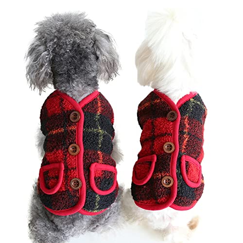 赤と黒のチェック犬服 Amazon | 犬服 ブランド かわいい PETFiND 犬 犬の服 秋冬 背面ボタン
