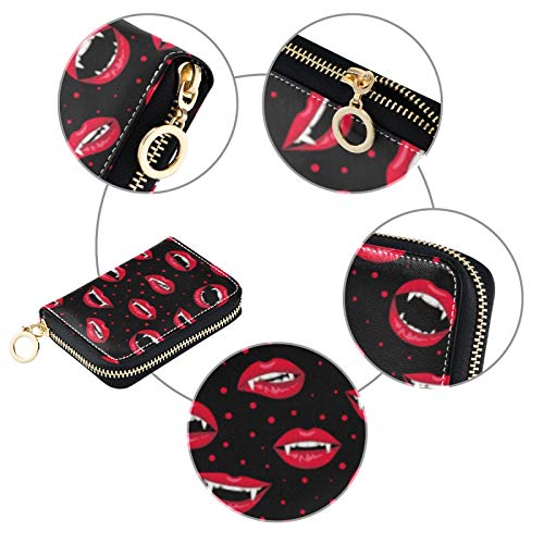 OTVEE Halloween Red Vampire Lips RFID Credit Card Wallet, Microfiber Leather Zipper Card Case Holder for Women3