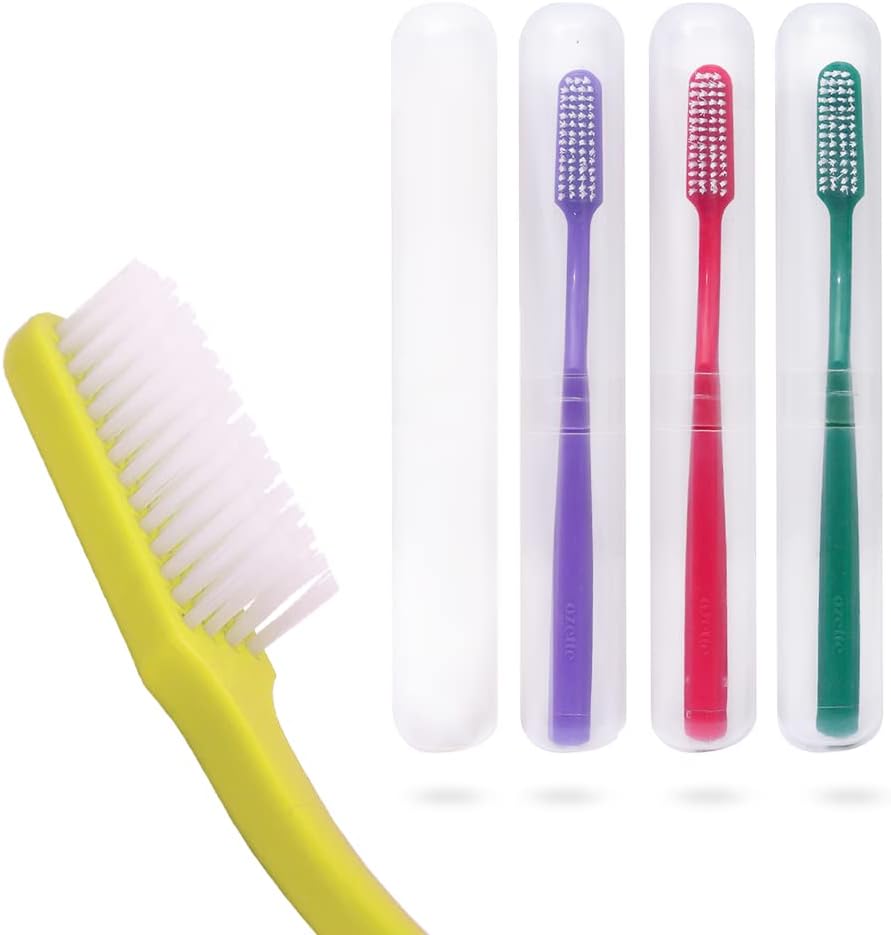 HARD Toothbrush with Dupont Filaments, Anti-Bacterial Container for Adults- Pack of 4, Multicolour Manual Toothbrushes with Cover for Travel, Home, Oral Hygiene Care, Made in India