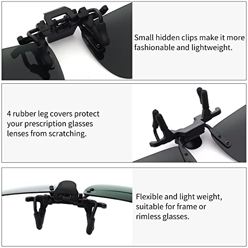 JM Polarized Clip on Sunglasses Frameless Flip Up Lens for Prescription Glasses Green3
