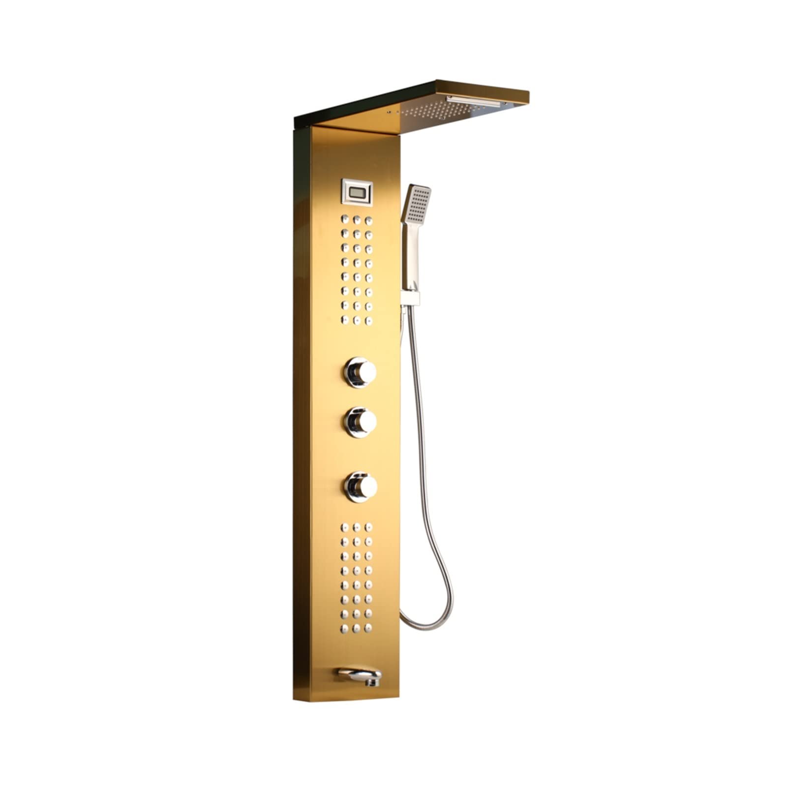 Soywim Golden Plated Shower Shower System, Brushed Nickel Digital Display Shower Panel Column Rainfall Waterfall Spa Jets Bath Mixer Faucet Golden Black(Golden Plated Shower)