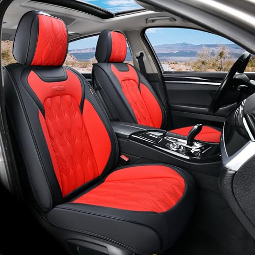 Image of Coverado Front Seat Covers for Cars, 2 Seats Luxury Premium Leather Seat Covers Car Seat Protectors with Embossed Pattern, Waterproof Automotive Seat Covers Universal Fit for Most Vehicles, Red&Black