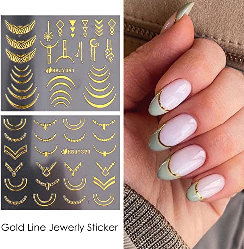 Flowers Nail Art Stickers Decal 3D Self-Adhesive Gold Flower Leaf Lace Nail Supplies Flower Nail Stickers Geometry Line Nail Designs for Women Girls Nail Art Decorations(Gold) - Image 4