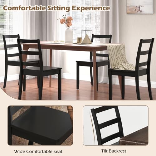 Image of COSTWAY Dining Chairs Set of 4, Mid-Century Modern Wooden Chairs, Black | Farmhouse Armless Kitchen Side Chairs with Curved Backrest and Rubber Wood Legs, for Home Dining Room, Kitchen, Restaurant