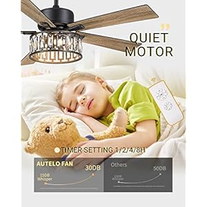 AUTELO Modern Ceiling Fan, 52 Inch Ceiling Fans with Lights and Remote Control, 5 Reversible Blades Ceiling Fans with Lights, Crystal Ceiling Fans in Black and Wooden Finish for Living Room, F9327 AUTELO Modern Ceiling Fan 52 Inch Ceiling Fans with Lights and Remote Control 5 Reversible Blades Ceiling Fans with Lights Crystal Ceiling Fans in Black and Wooden Finish for Living Room F9327