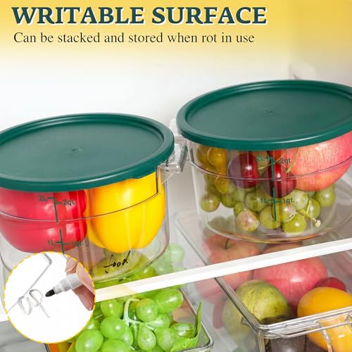 Image of Ziliny 1 Pcs 2 Qt Dough Proofing Container with Lid and Green Scale, Green | Clear Round Food Storage Container, Food Grade Plastic, Easy Viewing Design, Airtight Lid, Dough Fermentation Kitchen Storage