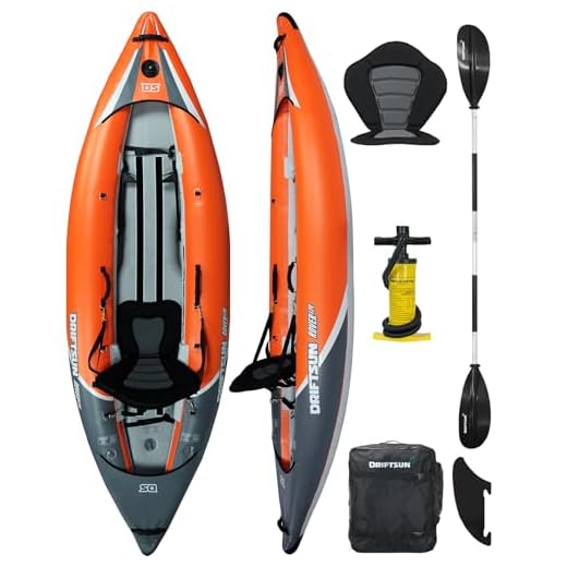 Driftsun Rover 120 Inflatable White-Water Kayak Inflatable Kayak with High Pressure Floor, EVA Padded Seats, High Back Support/Includes Action Cam Mount, Aluminum Paddles, Pump