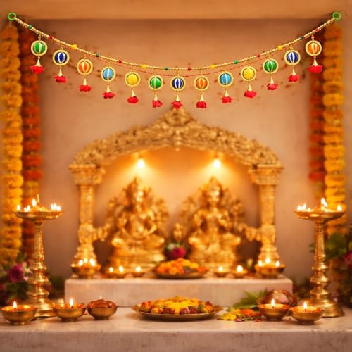 Image of iHandikart Decorative Toran for Door, Handmade Multicolor Toran with Beads & Tassels, Traditional Indian Door Hanging for Diwali, Wedding & Home Entrance Decoration Size (40 Inch)