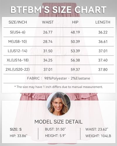 BTFBM Damen Lang Sommer Rock 2025 Elegant Hohe Taille Cocktail Party Hochzeit Gäste Kleid Ausgestellt A-Linie Midi Röcke, Pink, Klein