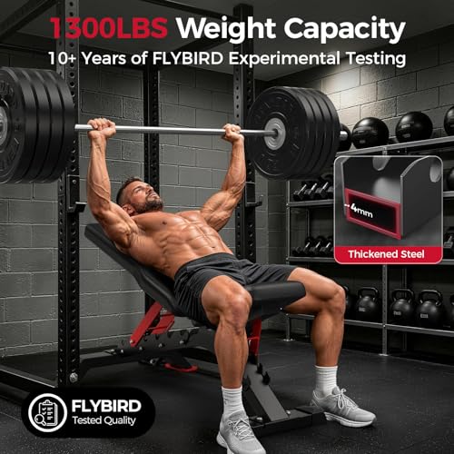Image of FLYBIRD WB7 Weight Bench, 1300LBS Commercial Adjustable Weight Bench, Workout Bench for Home Gym, Flat Incline Bench Press Heavy Duty Bench with 34'' Extra-Long Backrest and Easy-Roll Wheels