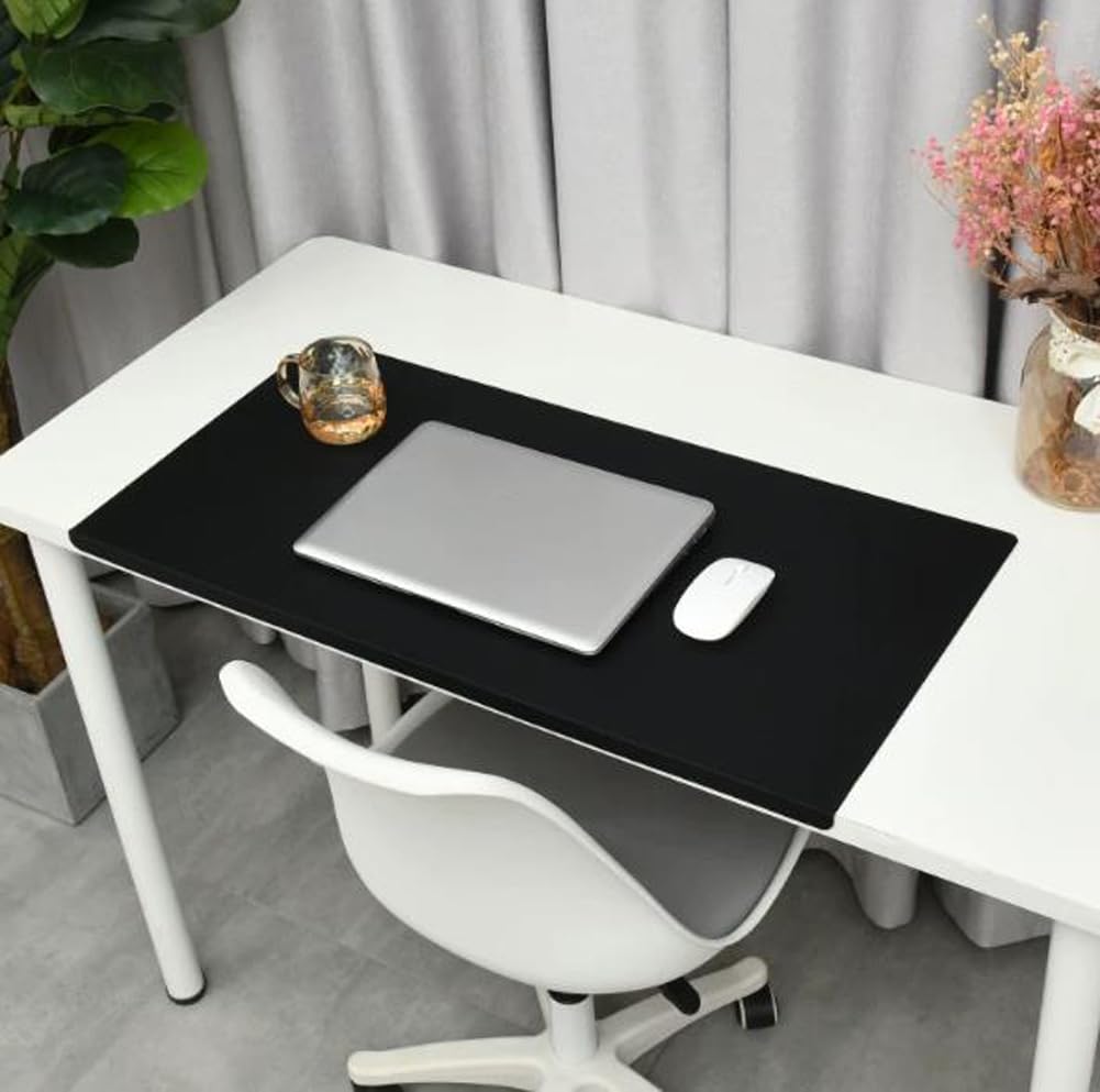 Schreibtischunterlage aus PU-Leder, 2 mm dick, für Büro, Zuhause, Küche, Schreibunterlage mit Kantenschutz, wasserdichtes Mauspad (Schwarz, 40 x 90 cm)