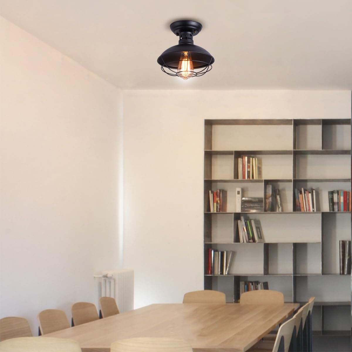 Qcyuui Rustykalna lampa sufitowa czarna, E27 Mini Lampa wisząca Częściowo podtynkowa z metalową klatką przemysłową, Oprawa sufitowa w stylu wiejskim do przedpokoju Schody Foyer Kuchnia Weranda Weranda