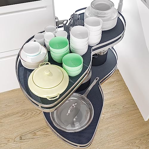 キッチンオーガナイザーコーナーバスケットキッチンキャビネット、2段スイングトレイコーナーキャビネット、多目的オーガナイザー棚コーナースイベルコーナーキャビネットブラインドシェルフ、36インチ用、右、左