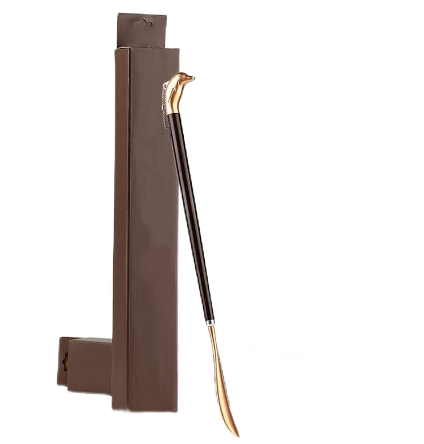Calzador, calzador de mango largo, calzadores for mujeres, cobre con, cabeza delfín dorado extralargos 23,6 pulgadas for hombres, personas mayores y niños
