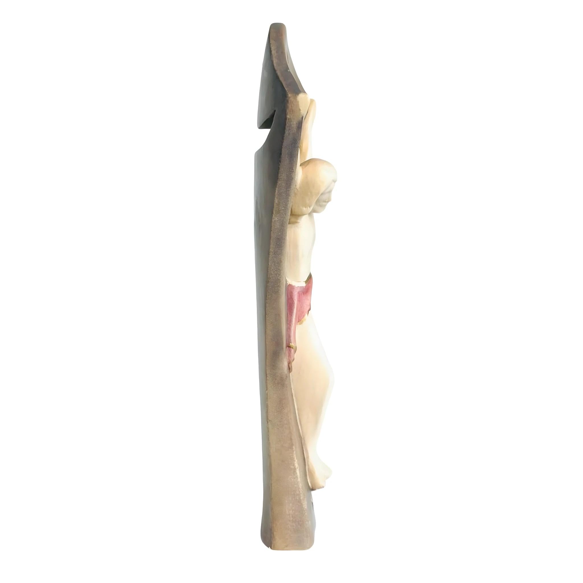 Dolfi | Crocefisso Moderno in Frassino Manto Rosso 60 cm | Legno Dipinto a Mano in Val Gardena | Articolo Religioso
