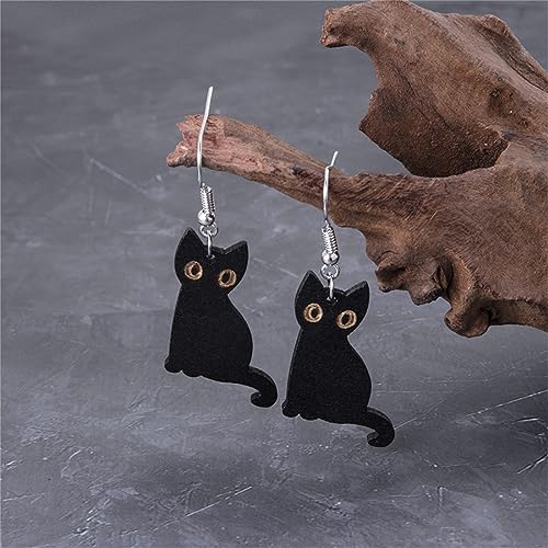 Kawaii Halloween Black Cat Earring for Women Lightweight Black Cats Dangle Earrings2