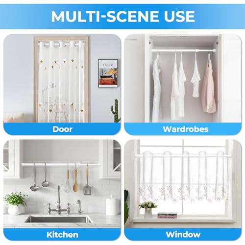 Image of 2 Pack Spring Tension Curtain Rod 28 to 39 inch, Adjustable Curtain Rods No Drilling Spring Curtain Rods Extendable Pressure DIY Tension Rod for Window Closet Kitchen, White