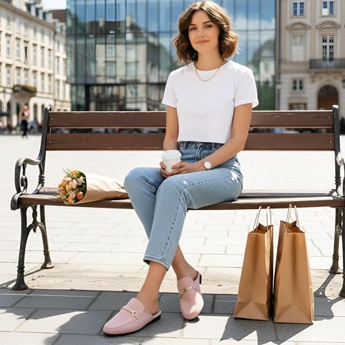 Image of Womens Mules Buckle Flats: Classic Suede Slip On Shoes Dressy Closed Toe Backless Slides Loafers 2026 for Business Work Office Casual