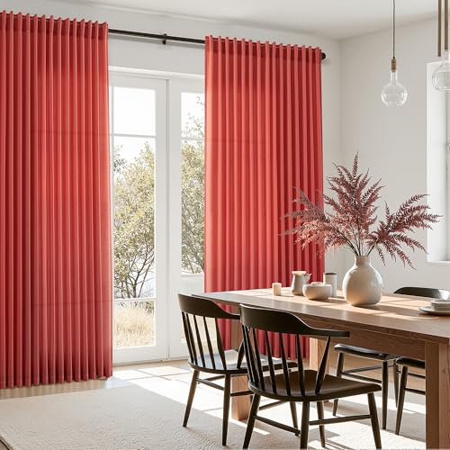 Image of Linen Curtains 72 Inch for Living Room Back Tab Christmas Red