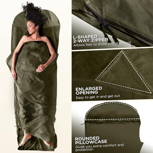 JAICOM Hüttenschlafsack Ultraleicht, Neuer Nylon Schlafsack Liner (nur 150g) - Kleines Packmaß & besonders weich Reiseschlafsack, I Ideal für Backpacking, Hostels, Hütten Camping
