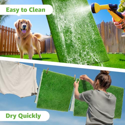 Image of 2 Pack Artificial Dog Grass Pee Pad 26 inch x 17 inch, Indoor Potty Training Turf | Easy to Clean, with Drainage, Reusable, Realistic, Fake Grass Mat, for Apartment, Balcony, Outddor Use
